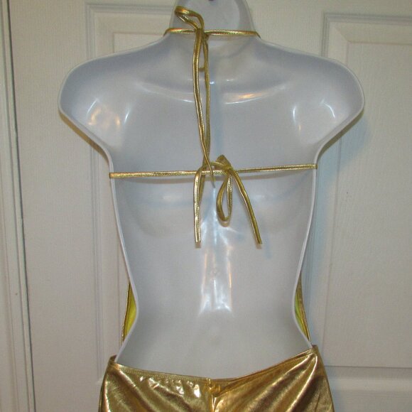 Gold Metallic Booty Shorts 1 Pc Romper - NEW - Picture 6 of 8